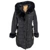 Dámský černý prošívaný kabát s páskem a pravou kožešinou  S