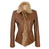 KOŽENÁ dámská hnědá zimní bunda s pravou kožešinou M