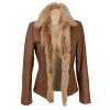 KOŽENÁ dámská hnědá zimní bunda s pravou kožešinou M