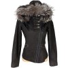 KOŽENÁ dámská hnědá bunda s kapucí s pravou kožešinou 36