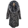 Vlněný dámský šedočerný kabát s kožešinou (vlna, kašmír) XL