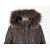 Dámský hnědý prošívaný kabát s kapucí s pravou kožešinou Anorac 46