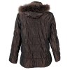 Dámský hnědý prošívaný kabát s kapucí s pravou kožešinou Anorac 46