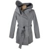 Dámský šedý přechodný kabát s páskem AMISU M
