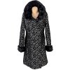 Dámský černý zateplený černo-stříbrný kabát se zvířecím vzorem XL
