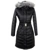 Dámský černý prošívaný kabát s páskem a kapucí Alpine Pro M