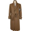 Vlněný (80%) pánský hnědý dlouhý kabát s páskem 50