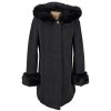 Vlněný (70%) dámský šedočerný zimní kabát s kapucí Ortel XL
