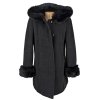 Vlněný (70%) dámský šedočerný zimní kabát s kapucí Ortel XL