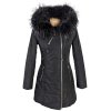 Dámský černý prošívaný kabát s pravou kožešinou KARA S