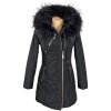 Dámský černý prošívaný kabát s pravou kožešinou KARA S