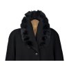 Vlněný (60%) dámský černý zimní kabát s pravou kožešinou SMode (vlna, kašmír) 52