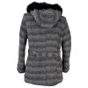 Dámský šedočerný zimní kabát s páskem a kapucí s pravou kožešinou XL