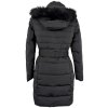Péřový dámský černý kabát s páskem a kapucí MANGO M