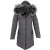 Dámský šedý prošívaný kabát s kapucí S