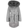 Dámský šedý prošívaný kabát s pravou kožešinou Leder Pellicce L