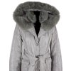 Dámský šedý prošívaný kabát s pravou kožešinou Leder Pellicce L