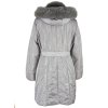 Dámský šedý prošívaný kabát s pravou kožešinou Leder Pellicce L