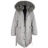 Dámský šedý prošívaný kabát s pravou kožešinou Leder Pellicce L