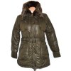 Dámský zelený šusťákový kabát s páskem a kožíškem FOREST S