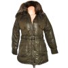 Dámský zelený šusťákový kabát s páskem a kožíškem FOREST S