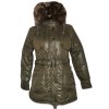 Dámský zelený šusťákový kabát s páskem a kožíškem FOREST S