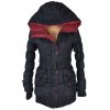 Dámský zimní prošívaný kabát s páskem a kapucí S