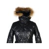 Dámský černý prošívaný kabát s páskem a kapucí s pravým kožíškem G-Rag S