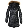 Dámský černý prošívaný kabát s páskem a kapucí s pravým kožíškem G-Rag S