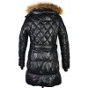 Dámský černý prošívaný kabát s páskem a kapucí s pravým kožíškem G-Rag S