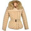 Dámský béžový prošívaný kabát s páskem a kožíškem M