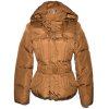 PÉŘOVÝ dámský karamelový prošívaný kabát s páskem a kapucí EDC S 5
