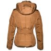 PÉŘOVÝ dámský karamelový prošívaný kabát s páskem a kapucí EDC S 7