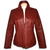 KOŽENÁ dámská červená zateplená bunda na zip ENJOY L 5