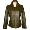 KOŽENÁ dámská khaki zelená měkká bunda na zip 44 4