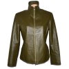 KOŽENÁ dámská khaki zelená měkká bunda na zip 44