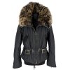 Dámská černá prošívaná bunda s pravou kožešinou XL