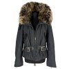 Dámská černá prošívaná bunda s pravou kožešinou XL