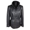 Kožená dámská černá bunda s páskem KARA   M*