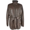 KOŽENÝ dámský hnědý měkký kabát s páskem KARA 42