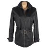 KOŽENÝ dámský černý kabát na zip s páskem KARA L