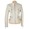 KOŽENÁ dámská krémová bunda na zip M