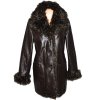 KOŽENÝ dámský hnědý kabát s kožíškem 10/38