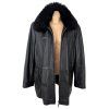 KOŽENÝ dámský černý kabát na zip s pravou kožešinou 50/24