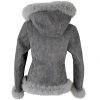 KOŽENÝ dámský šedý kabát s pravou kožešinou  M