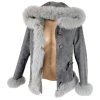 KOŽENÝ dámský šedý kabát s pravou kožešinou  M