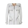 KOŽENÝ dámský bílý dlouhý kabát s páskem KARA 38