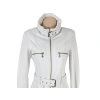 KOŽENÝ dámský bílý dlouhý kabát s páskem KARA 38