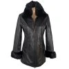 KOŽENÝ dámský černý kabát s pravou kožešinou M