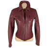 KOŽENÁ dámská vínová zateplená bunda na zip S